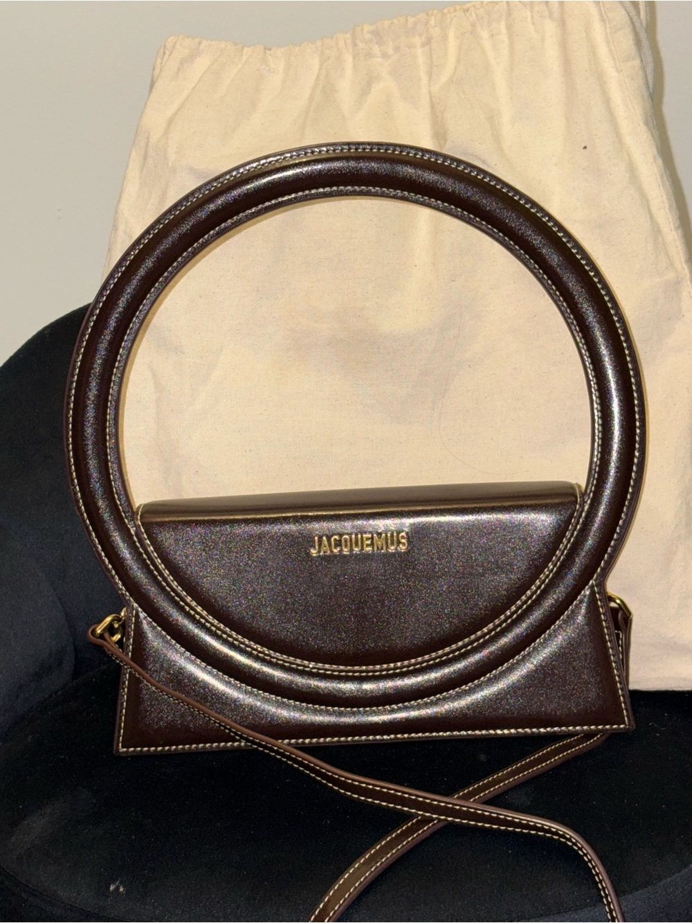Jacquemus Dark Brown Circular Handle Leather Mini Bag
